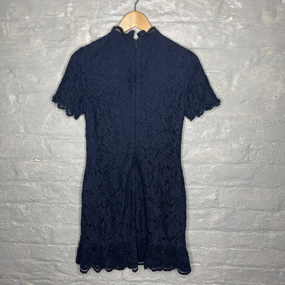 Whistles Women’s Floral Lace Navy Blue Lined Dress Short Sleeve - UK 8 / EU 36 - Picture 2 of 10